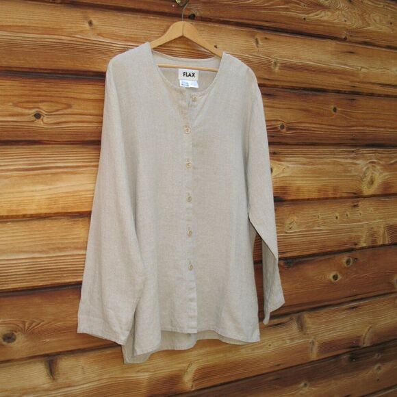 FLAX Linen Button Front Top - Picture 2 of 6